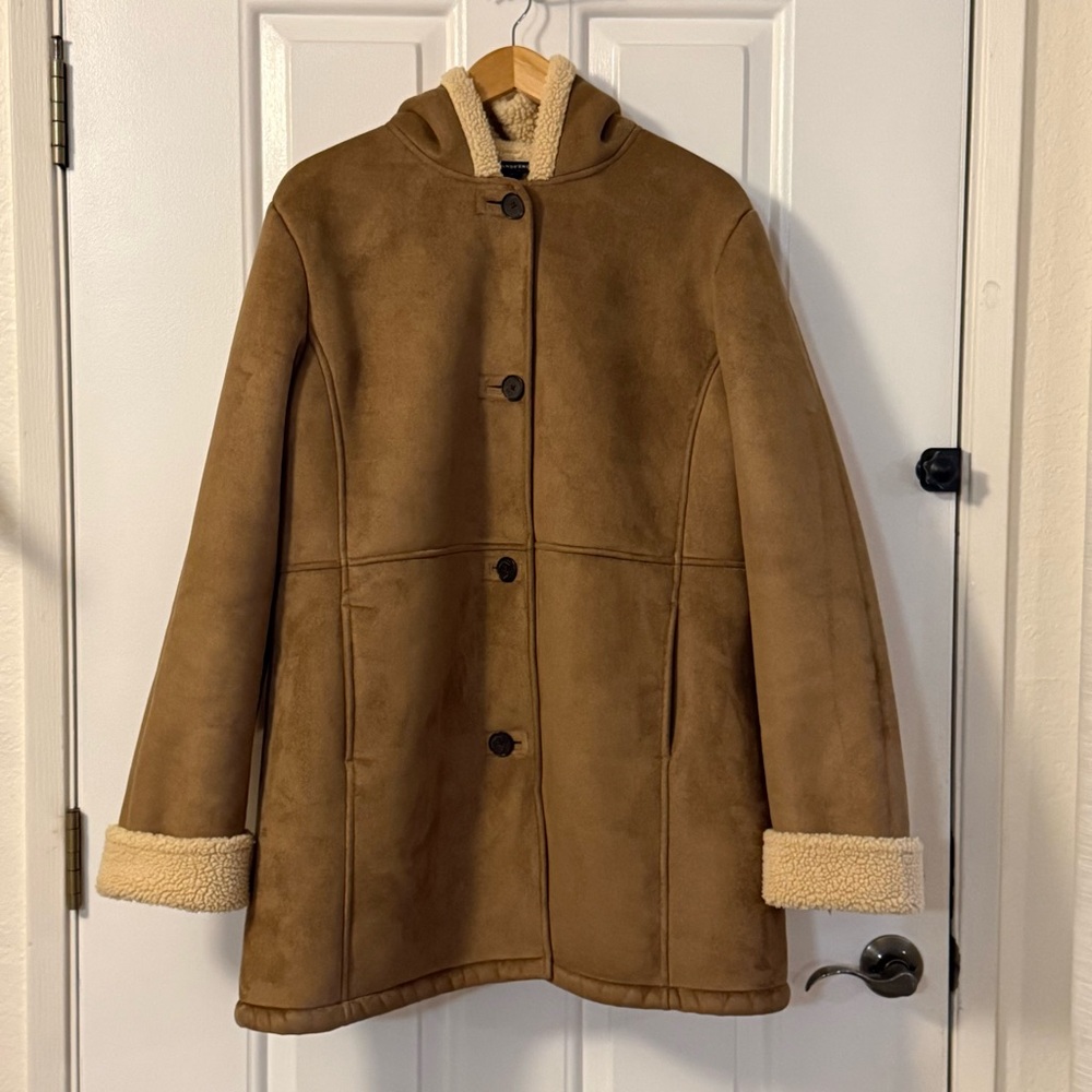 Lands’ End faux shearling long coat xl brown